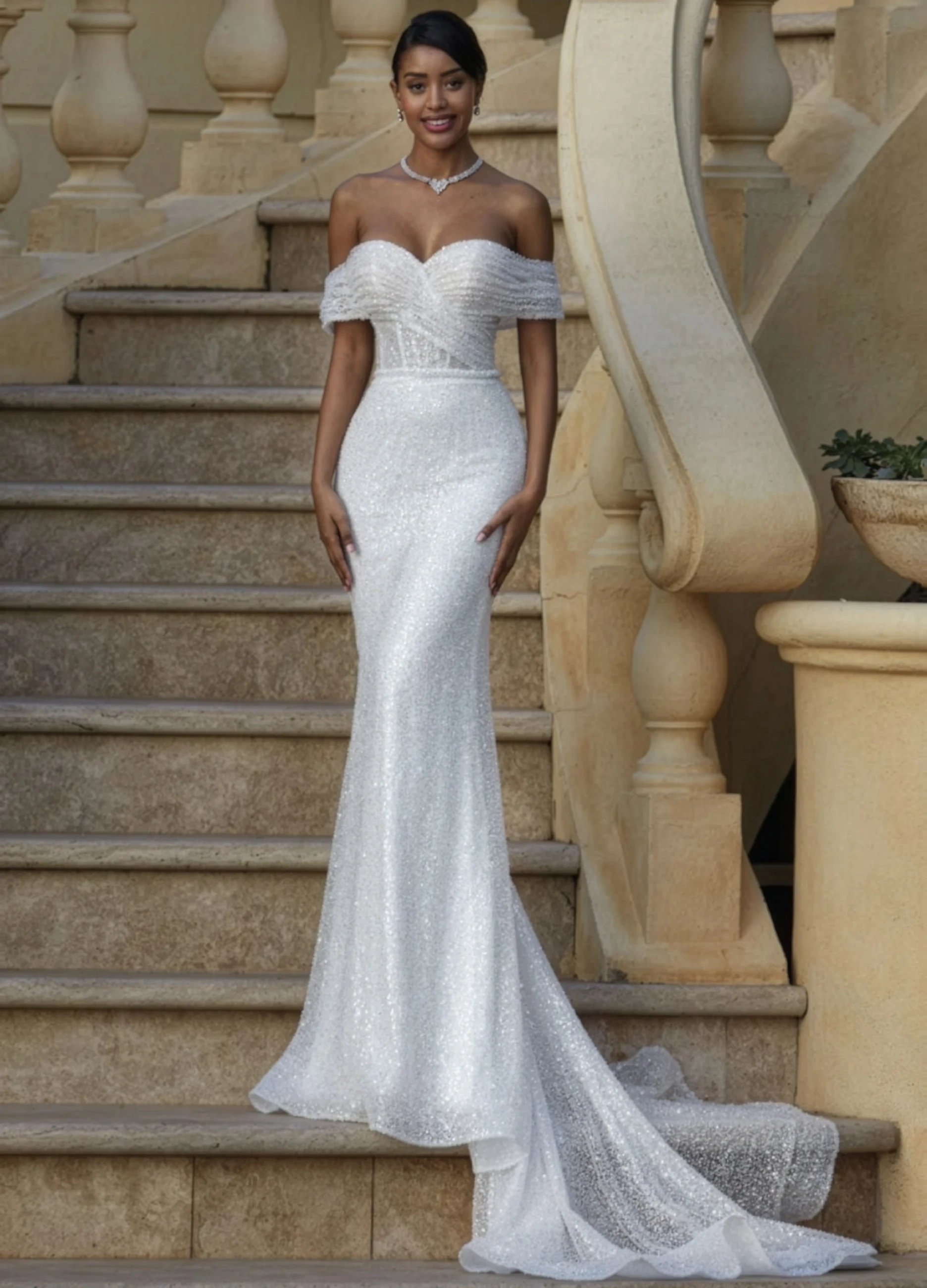 Model wearing a bridal gown.