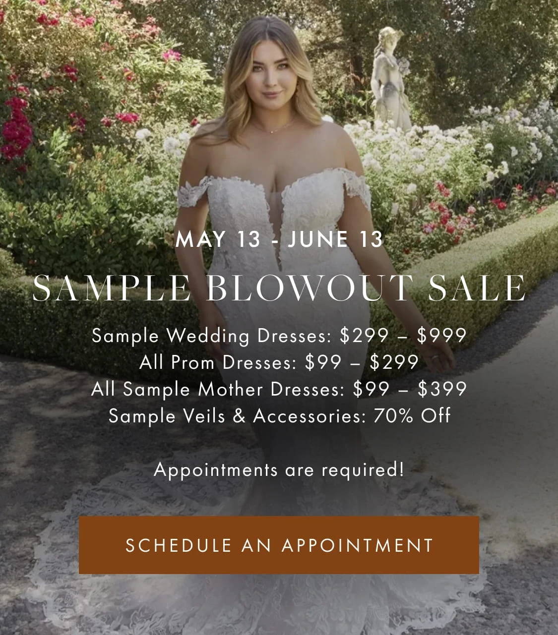 Models wearing Casablanca bridal gowns, Sample Blowout Sale mobile banner